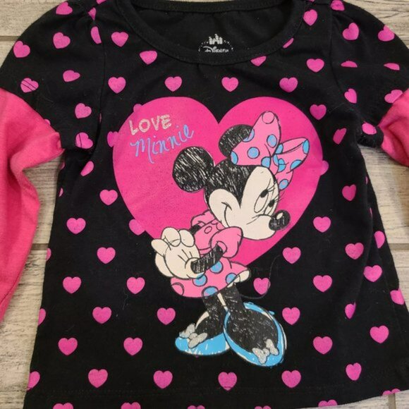 🏷 3/$15 or 5/$20 Disney baby girl Minnie Mouse black & pink long sleeve top 18M - Picture 2 of 5